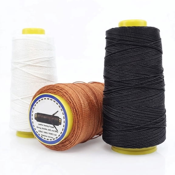 Heavy Duty Sewing Thread, 3 Rolls x 656 ft Extra Strong Upholstery Thread,Smooth Nylon Thread for Leather,Canvas,Outdoor Gear,Shoes,Ideal for DIY Projects and Professional Tailoring,Black,White,Brown