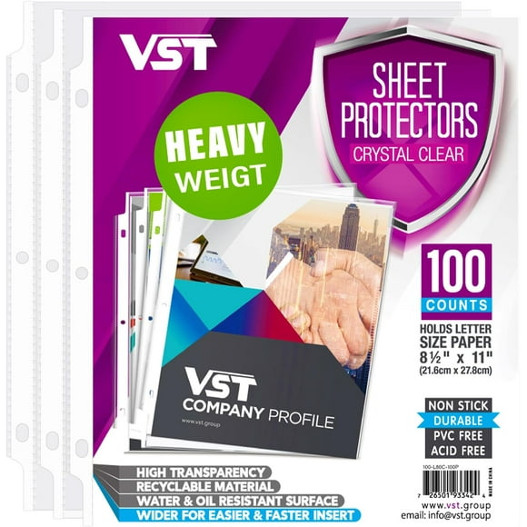 Heavy Duty Sheet Protectors 8.5 x 11 Inch for 3 Ring Binder, 3 Mil Crystal Clear Page Protectors, Plastic Sleeves for Binders, Top Loading Paper Protector Letter Size,100 Sheets