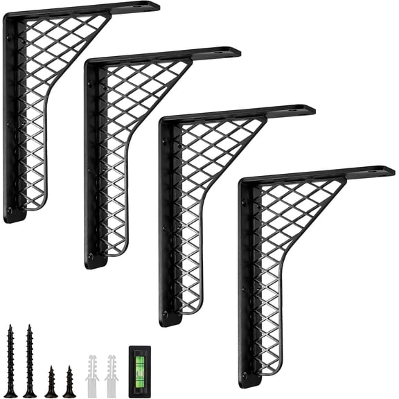Heavy Duty Shelf Brackets 300lbs Max Load, Industrial Alloy Metal Wall Mount L Floating Brackets Support for 1012 Inch Shelves Decorative DIY Rack (4 PCS)