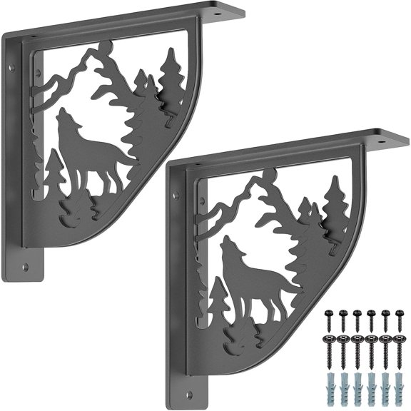 Heavy Duty Shelf Brackets 8" Decorative L Brackets, Wolf 2Pcs