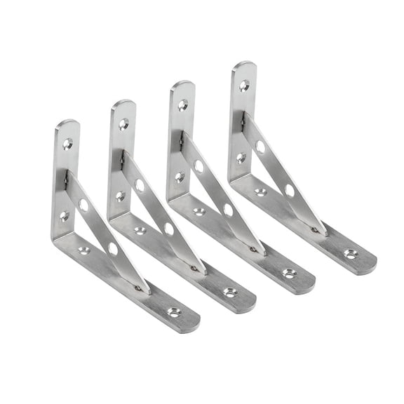 Heavy Duty Shelf Brackets 8 inches, 4 Pieces of Stainless Steel Solid L Brackets, Wall Mounted Shelf Supporter Corner Bracket with Screws