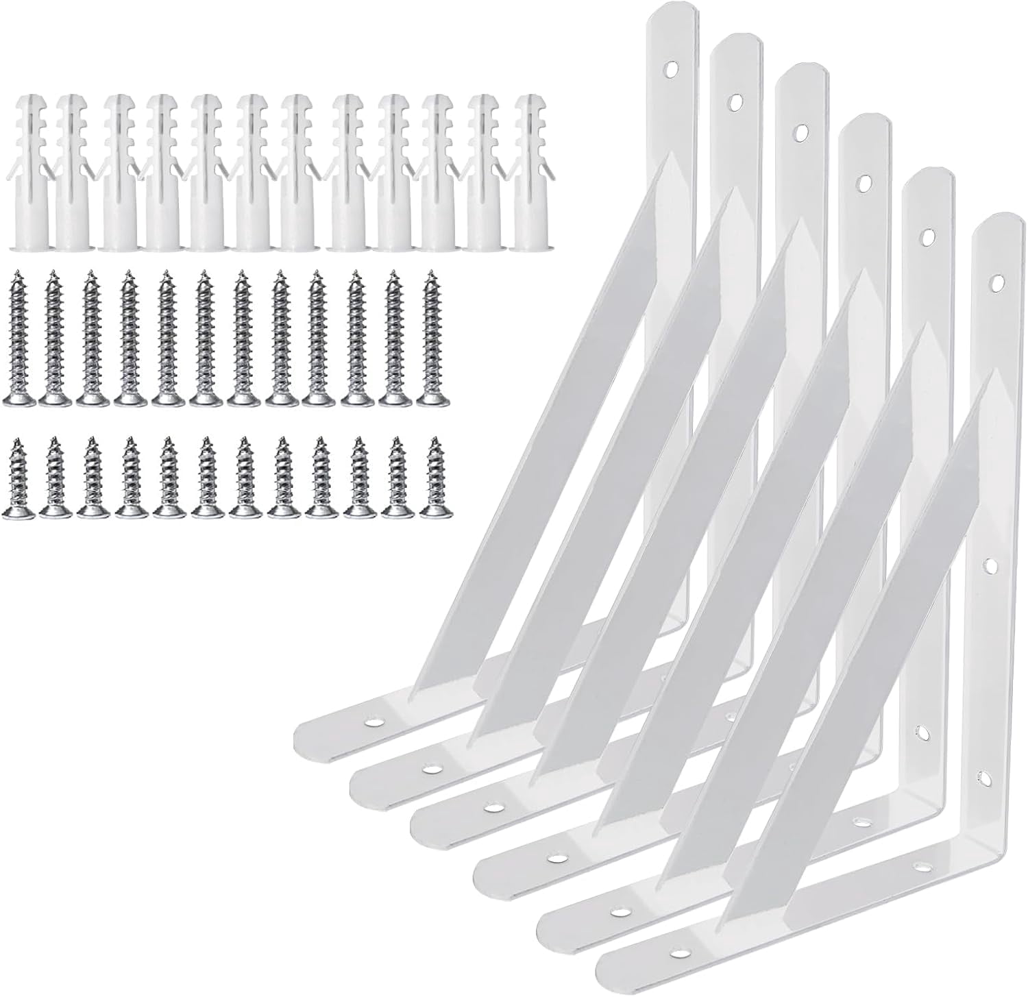 Heavy Duty Shelf Brackets Wall Mount Steel Bracket Wall Brackets for Shelves (White, 6 x 4 Inch-3 Pairs)