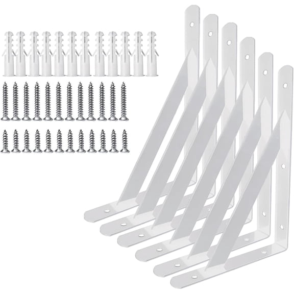 Heavy Duty Shelf Brackets Wall Mount Steel Bracket Wall Brackets for Shelves (White, 6 x 4 Inch-3 Pairs)