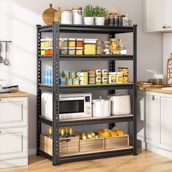 melmine Heavy Duty Shelving Unit, 5-Tier Black Garage Storage Shelves with Adjustable MDF Boards, 2050 lbs, 27.6"W x 11.8"D x 60"H