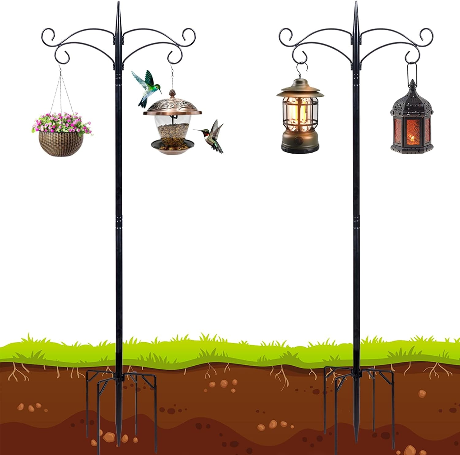 Heavy Duty Shepherds Hook, Bird Feeder Pole for Outdoor, 2 Pack Bird ...