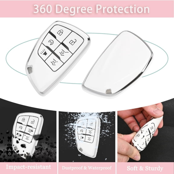 Heavy-Duty Shock-Absorbing TPU Key Fob Case with Metal Keychain for 2021-2025 Chevy Tahoe Suburban Silverado GMC Yukon Denali Buick Enclave – 6-Button Smart Remote Cover