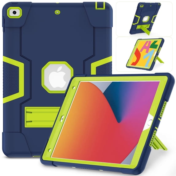Heavy Duty Shockproof Case For iPad 7th 8th 9th Generation 10.2 inch with Kickstand, 3 Layer Protection Case Rugged Cover