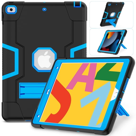 Heavy Duty Shockproof Case For iPad 7th 8th 9th Generation 10.2 inch with Kickstand, 3 Layer Protection Case Rugged Cover