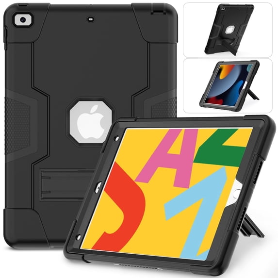 Heavy Duty Shockproof Case For iPad 7th 8th 9th Generation 10.2 inch with Kickstand, 3 Layer Protection Case Rugged Cover