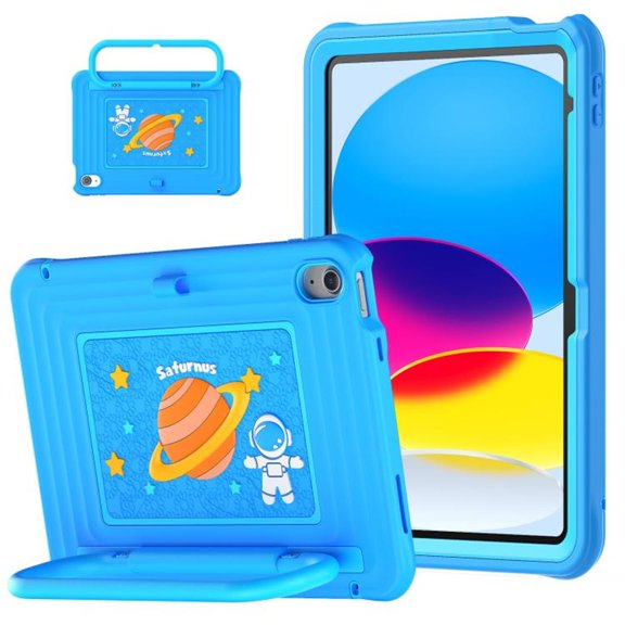 Heavy Duty Shockproof Case For iPad 2025 / 2022,Anti Drop Silicone+PC Layer Protective Case Handle Stand ,Shoulder Strap，Cartoon Pattern Three-layer Protective Tablet Cover,Blue,For iPad 2025 / 2022