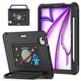 thumbnail image 1 of Heavy Duty Shockproof Case For iPad Air 11 2026 / 2025 / 2024,Anti Drop Silicone+PC Layer Protective Case Handle Stand ,Shoulder Strap，Cartoon Pattern Three-layer Protective Tablet Cover,Black, 1 of 10
