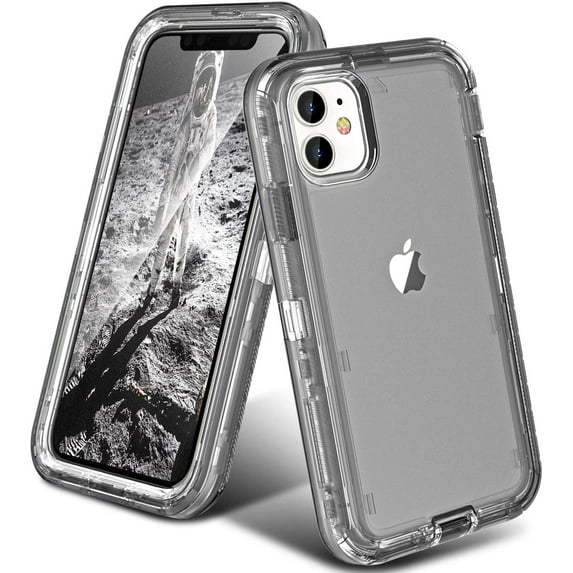 Heavy Duty Shockproof Protection Phone Cases, Anti-Drop, Triple Layer Transparent Protective Cover Compatible with iPhone 14, Crystal Gray
