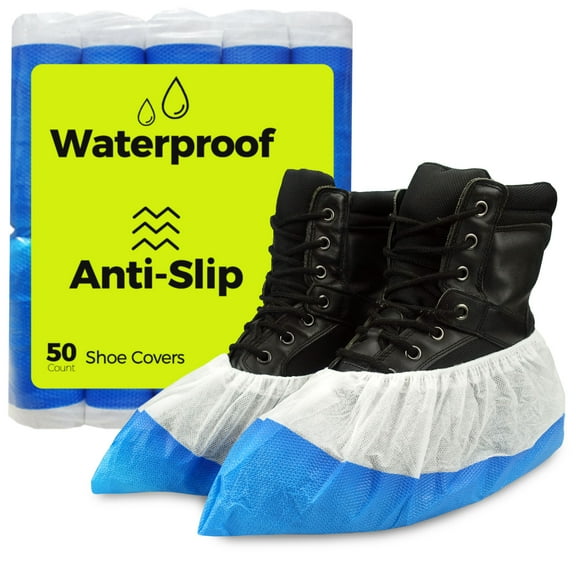 Heavy Duty Shoe Covers Disposable Non Slip Waterproof, 50 Pack, Double Layer Bottom, Extra Heavy Duty Durable Booties, One Size Fits Most.