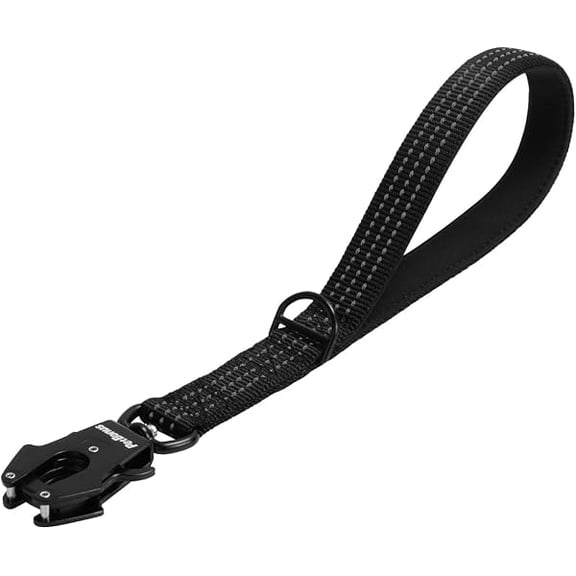 Heavy Duty Short Dog Leash, 12 Inch Nylon Traffic Leash with Quick Release Clip, Comfortable Padded Handle, Reflective Training Lead for Medium Large Dogs (Black, 12")