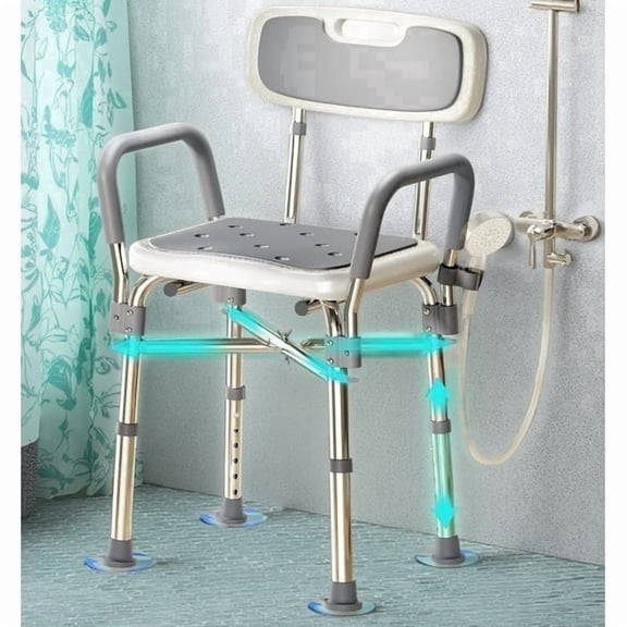 Bluelog Shower Chair with Arms and Back, Bath Seat for 550 lb Limit, Adjustable - White