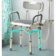 Bluelog Shower Chair with Arms and Back, 550lbs Limit, Height Adjustable, Bathtub Shower Seat Bench Stool for Elderly & Disabled, White