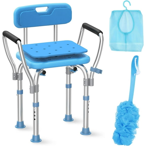 Heavy Duty Shower Chair with Armrests & Back, FSA/HSA Eligible Upgraded 450lbs Stainless Steel Padded Shower Seat for Inside Shower, Anti Slip Adjustable Bathroom Chair for Elderly Disabled