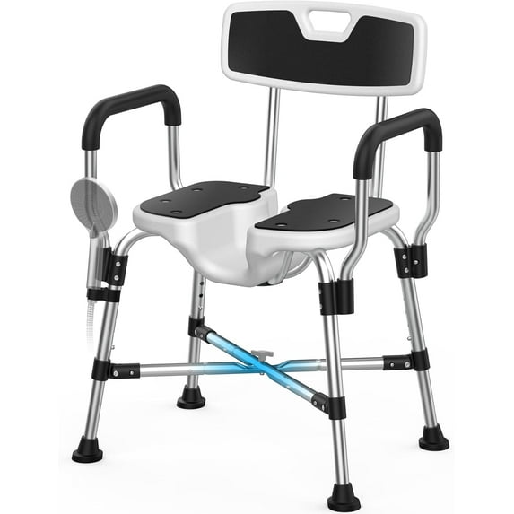Duty Shower Chair for Inside Shower 450lb U-shape Shower Seat with Arm and Back for Elderly and Disabled Adjustable Height Medical Bathtub Stool Private Clean for Women Seniors Handicap