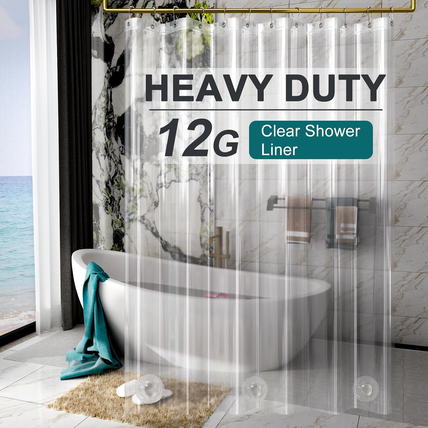 Heavy Duty Shower Curtain Liner 12 Gauge, 72 X 96 Inches Clear Shower