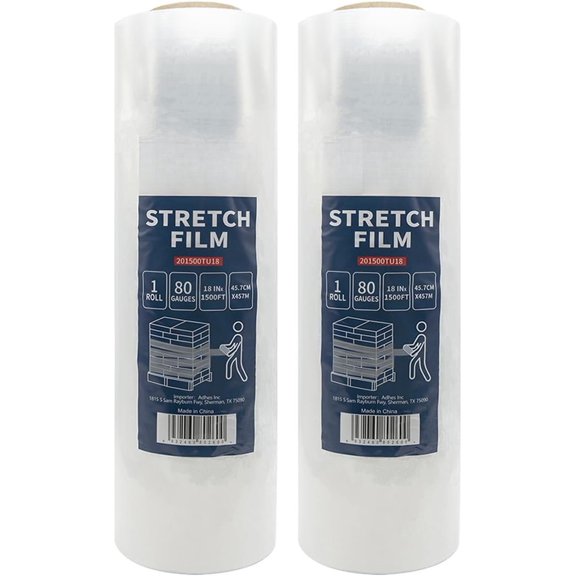 Heavy Duty Shrink Wrap Roll, 18 Inch x 1500 , 2-Pack Stretch Wrap Stretch Film, 80 Gauge Industrial Strength Plastic Moving Rrap for Pallet Wrap, Furniture Wrapping Moving & Protection