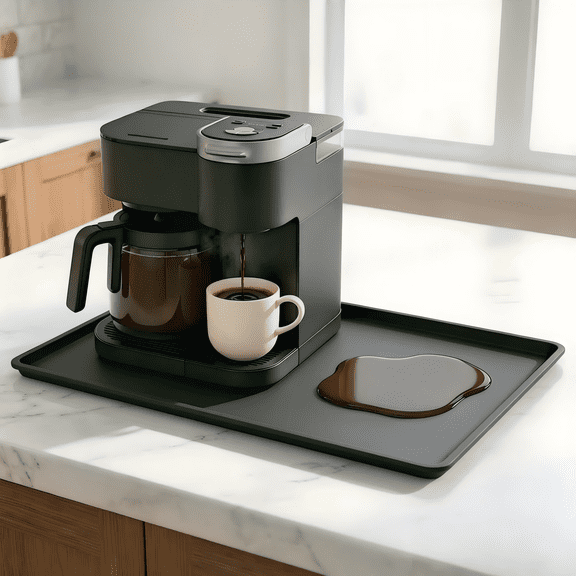 Silicone Coffee Mat, Heavy Duty Silicone Coffee Maker Mat with Raised Edge, 19.7x15 Counter Protector Tray