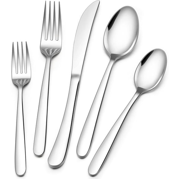 Heavy Duty Silverware Set for 2, 10-Piece Stainless Steel Flatware Cutlery Set, Mirror Polished & Dishwasher Safe - Includes Spoons and Forks Knives Ideal for Home Kitchen
