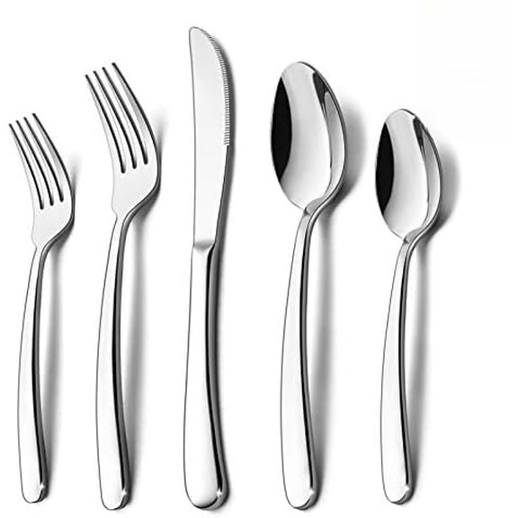 Heavy Duty Silverware Set, 40-Piece Stainless Steel Flatware Cutlery for 8, Modern & Elegant Design Includes Knives/Forks/Spoons, Mirror Polished and Dishwasher Safe