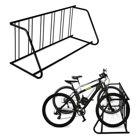 Heavy Duty Single-Sided Floor Bike Rack – Freestanding 5-Bike Storage Stand with Ground Mount, 72/110" Grid Design for Garage, Indoor, Yard, Events, Black | 5-car single-sided