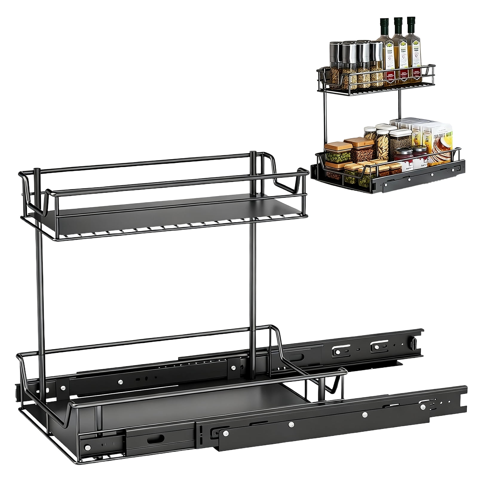 Heavy Duty Under Sink Organizer, Pull Out Cabinet Organizer for KItchen Bathroom, 2 Tier Kitchen Sink Organizer and Storage, Fully Extendable, Large-sized, 16.7"D x 13.1"W x 15.6"H