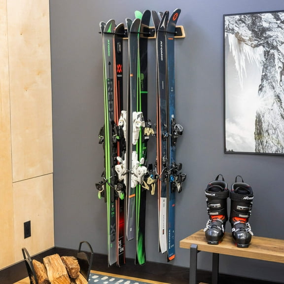 Heavy-Duty Ski Storage Rack: Holds 6 Pairs, Steel & Wood Construction