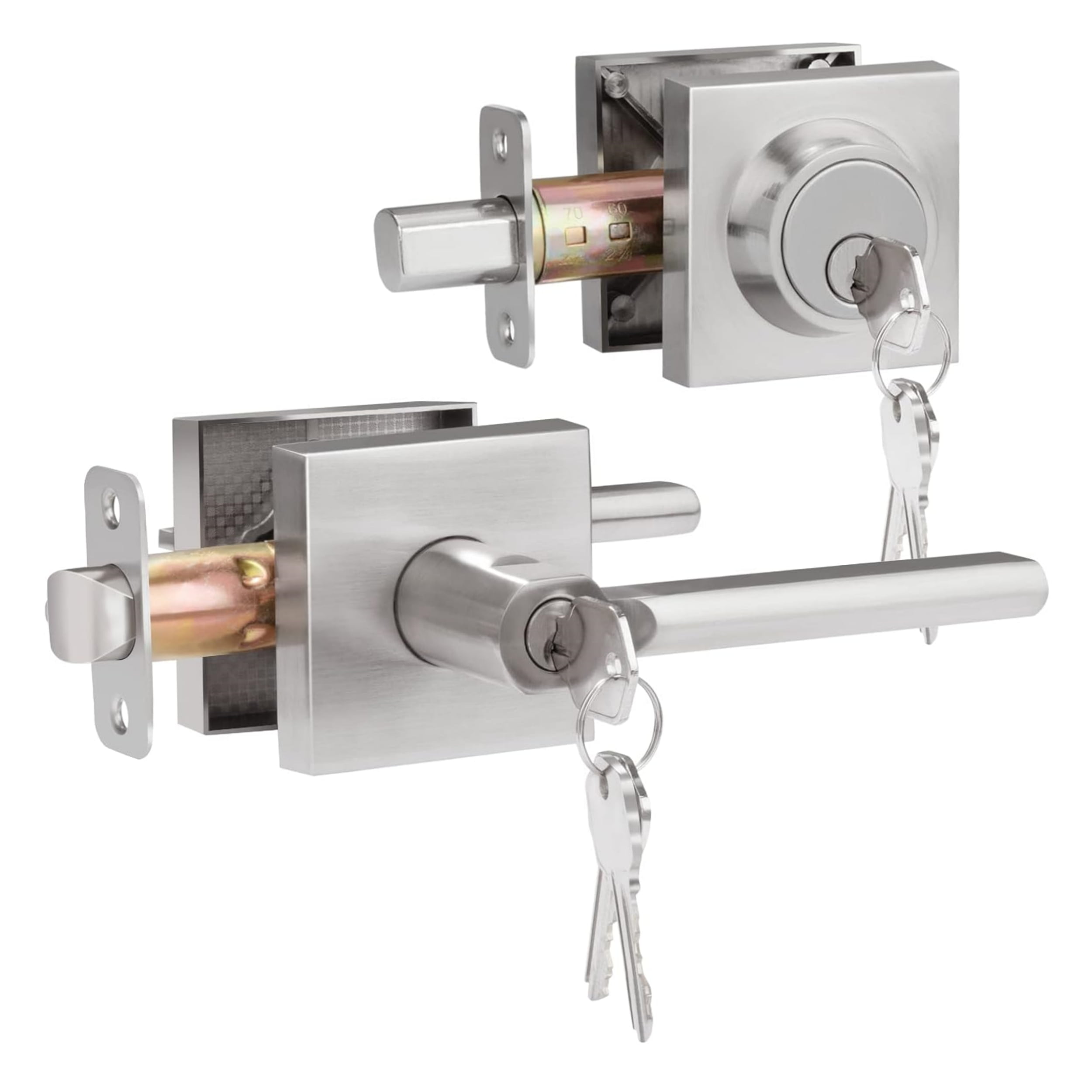 Heavy Duty Sleek Door Lock Set, Single Cylinder Deadbolts, Square Door