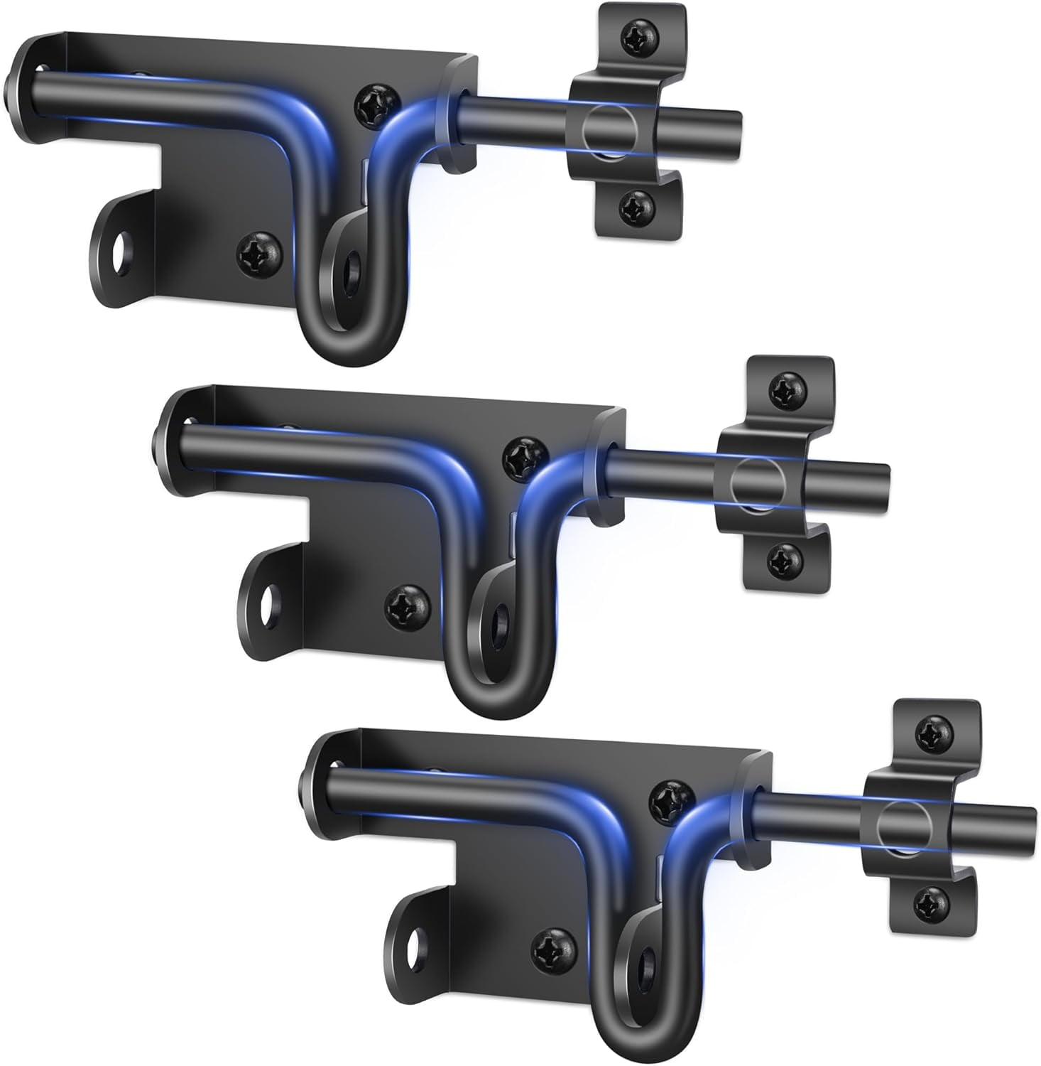 Heavy Duty Slide Bolt Gate Latch, Sliding Bolt Door Lock with Padlock Hole, Slide Bolt Hardware for Wooden Fence/Yard Fence/Shed Door/Barn Door, Black, 3 Pack