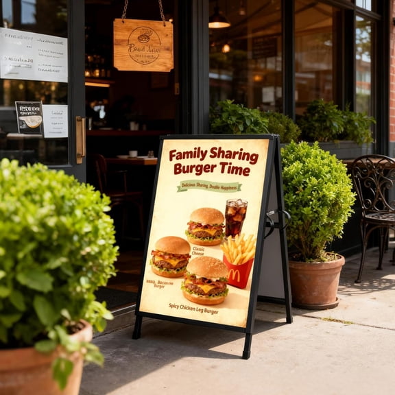 Heavy Duty Slide-in Folding Sandwich Board A-Frame Sidewalk Sign 24x36 Inch Black Coated Steel Metal Double-Sided Pavement Sign (Frame only)