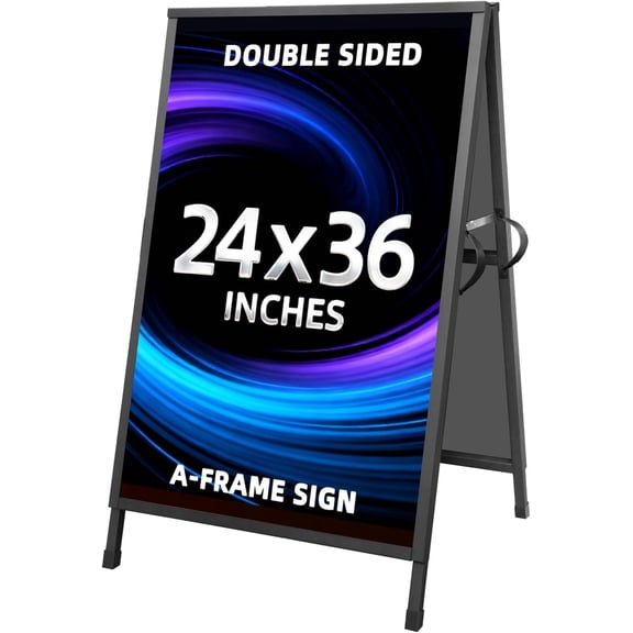 Heavy Duty Slide-in Folding Sandwich Board A-Frame Sidewalk Sign 24x36 Inch Black Coated Steel Metal Double-Sided Pavement Sign (Frame only)