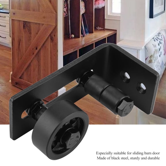Heavy Duty Sliding Barn Door Guide Smooth Flat Bottom Black Steel Stay Roller with 8 Adjustable Wall Mount Installation Setups
