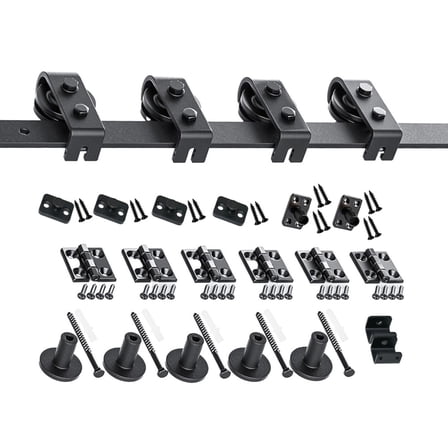 Heavy Duty Sliding Barn Door Hardware Kit - 58 Inch (147cm) Top Mount Track, Rollers & Guide Rail for Closet, Dining Room