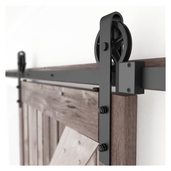 Heavy Duty Sliding Barn Door Hardware Kit With Big-Rollers 8-20FT Black Steel Track Roller Set For Two Door Smoothly ,Easy to Install