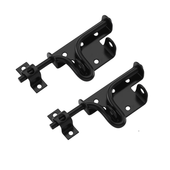 Heavy Duty Sliding Bolt Gate Latch, Black Steel Door Lock with Padlock Hole and Screws for Fence, Shed and Barn Door, 2 pack