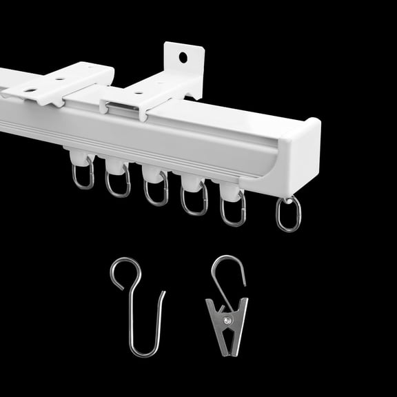 Heavy-Duty Sliding Curtain Track System for Room Dividers  White, 6 ft to 9 ft, Aluminum Wall or Ceiling Mount