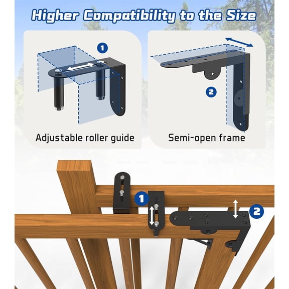Heavy Duty Sliding Gate Kit - Includes Latch & Manual Universal Hardware for Wooden Gates, Backyard, , Deck Stairway, Hallway & Pets