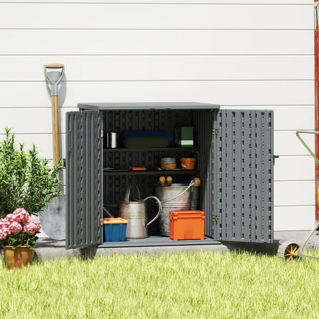 Heavy Duty Small Storage Cabinet Outdoor Weatherproof, 14 Cuft Garage Storage Cabinet with 2 Adjustable Shelves, Lockable Kitchen Pantry Closer Organizer, 31Wx23Lx34H, Sage Grey