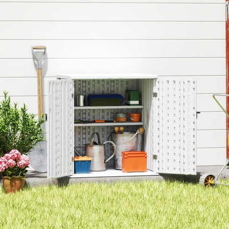 Heavy Duty Small Storage Cabinet Outdoor Weatherproof, 14 Cuft Garage Storage Cabinet with 2 Adjustable Shelves, Lockable Kitchen Pantry Closer Organizer, 31Wx23Lx34H, Polar White