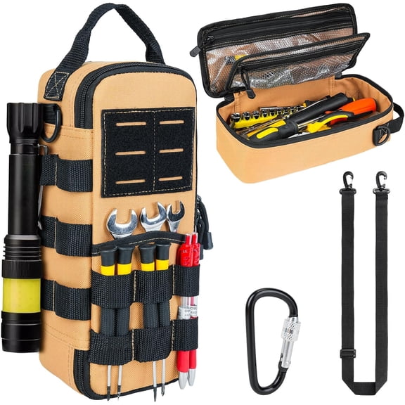 Heavy Duty Small Tool Bags for Men with Carabiner,Tactical Tool Pouch Bag,Portable Utility Tools Storage Organizer Case with Shoulder Strap for EDC,Motorcycle,Camping,Road Trip, Electricians