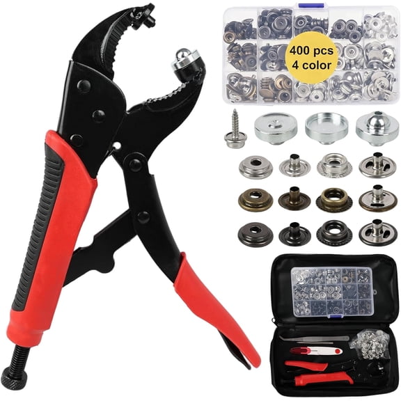 Heavy Duty Snap Fastener Kit, Snap Fastener Tool with 400 pcs 4 Color Button Snaps, Snap Repair Kit for Boat Covers, Canvas, Thick Fabric, Tarps and Metal, Snap Installation Tool Kit for Marine