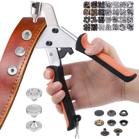 Heavy Duty Snap Fastener Tool with 100 Sets, 15mm Snap Button Kit Stainless Steel Snap Fasteners Kit Snap Kit with Tool Snaps for Ffabric Leather Sewing DIY Crafts(Orange)
