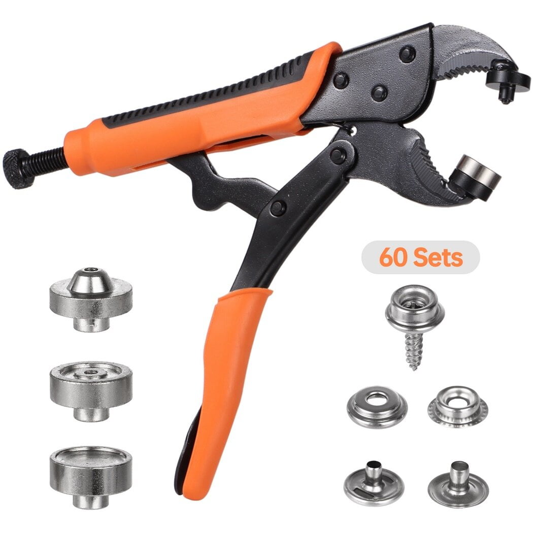 Heavy Duty Snap Fastener Tool, 60 Sets Snap Buttons Snap Setter Tool Kit, Adjustable Snap