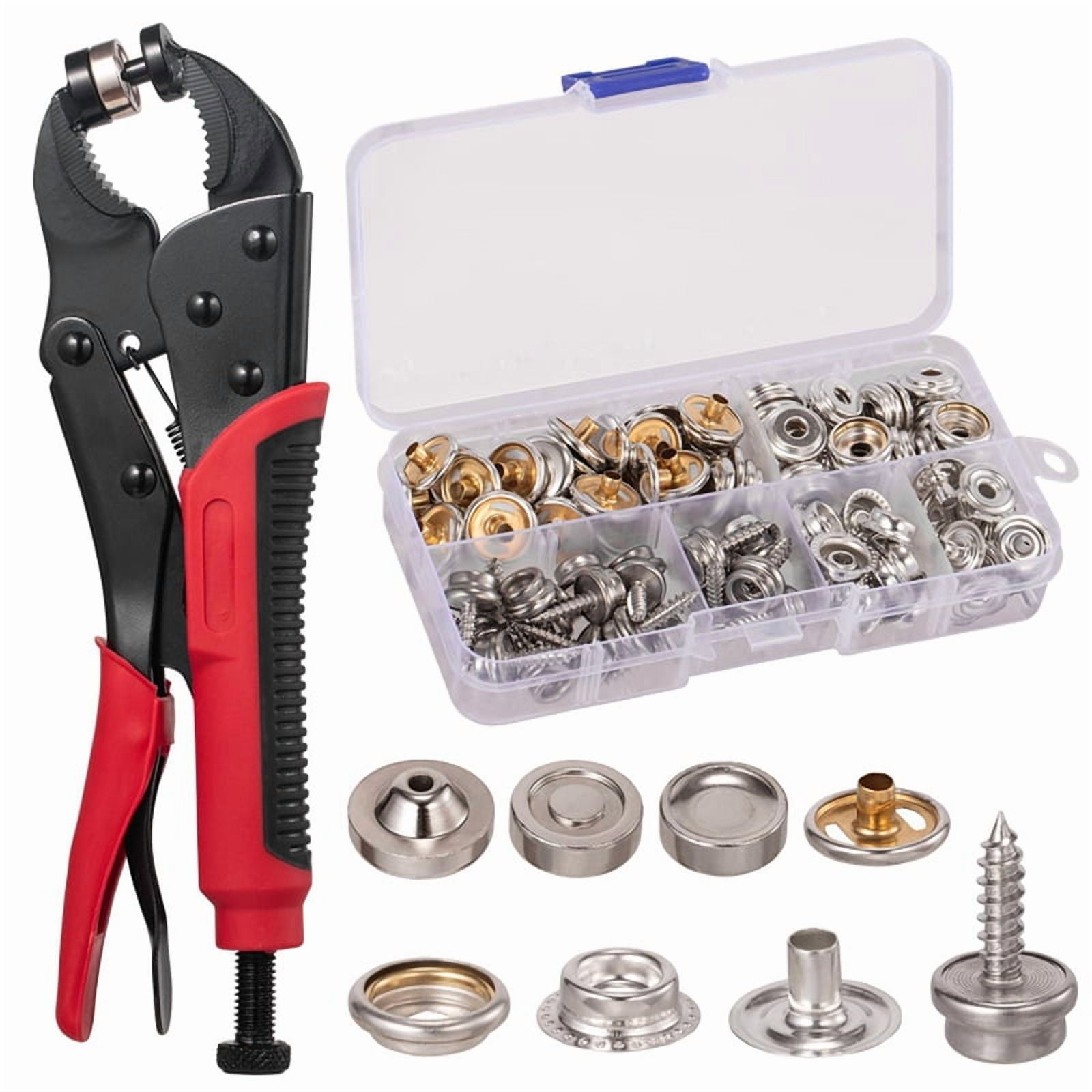 Heavy Duty Snap Fastener Tool Adjustable Snap Button Kit with 3 Dies, for Boat Cover Leather Fabric Cloths DIY,1 * pliers 1 * snap kit