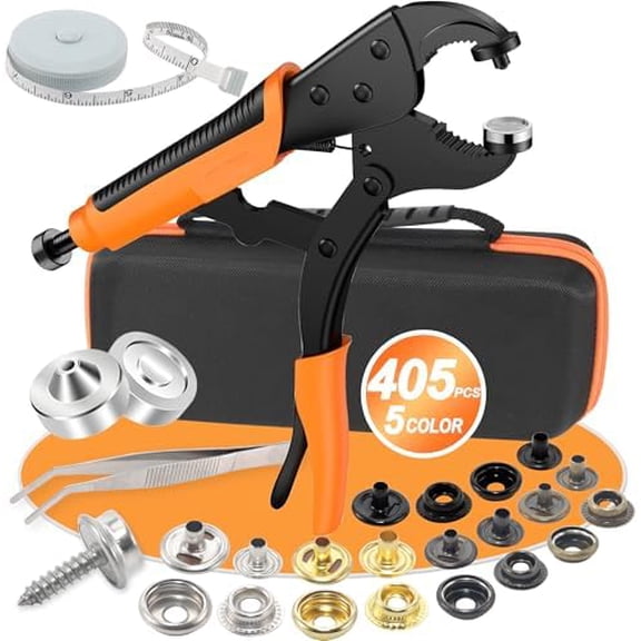Heavy Duty Snap Fastener Tool, Canvas Snap Kit with 405 PCS Boat Cover Snap Button Kit,5 Colors of Boat Cover Snaps, 15mm Canvas Snaps Marine Stainless for Repairing Boat Covers,Fabric,Tarps,Canvas