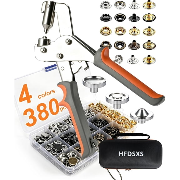 Heavy Duty Snap Fastener Tool with Case, Button Snap Replacement Kit Snap Tool with 100 Sets 4 Color Metal Snaps Buttons for Fastening/Boat Cover/Tarps/Leather/Sewing/Repair/Fabric/Canvas/DIY