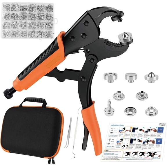 Heavy Duty Snap Fastener Tool Kit, 100 Set Canvas Snap Kit with Magnetic Die Head & Adjustable Setter, 15mm Stainless Steel Snaps for Boat Cover, Canvas, Fabric, Tarps, Leather Snap Repair Kit